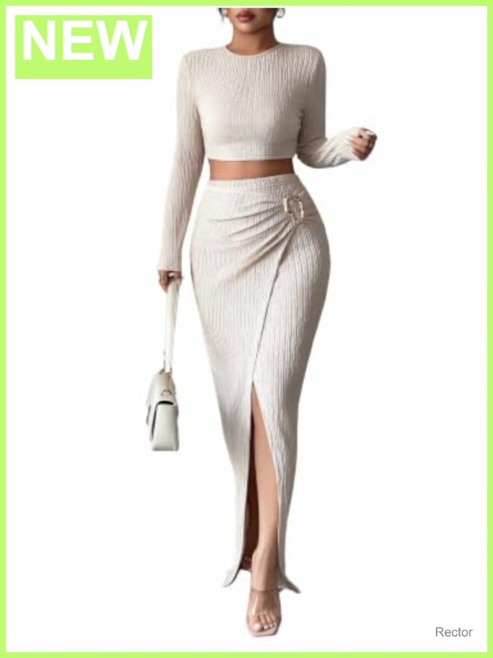 Long Sleeve Knit Crop Top & Wrap Maxi Skirt Two Piece Set